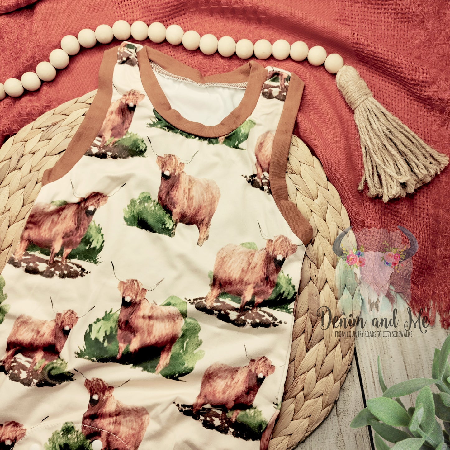 Highland Cow Sleeveless Romper Outfit