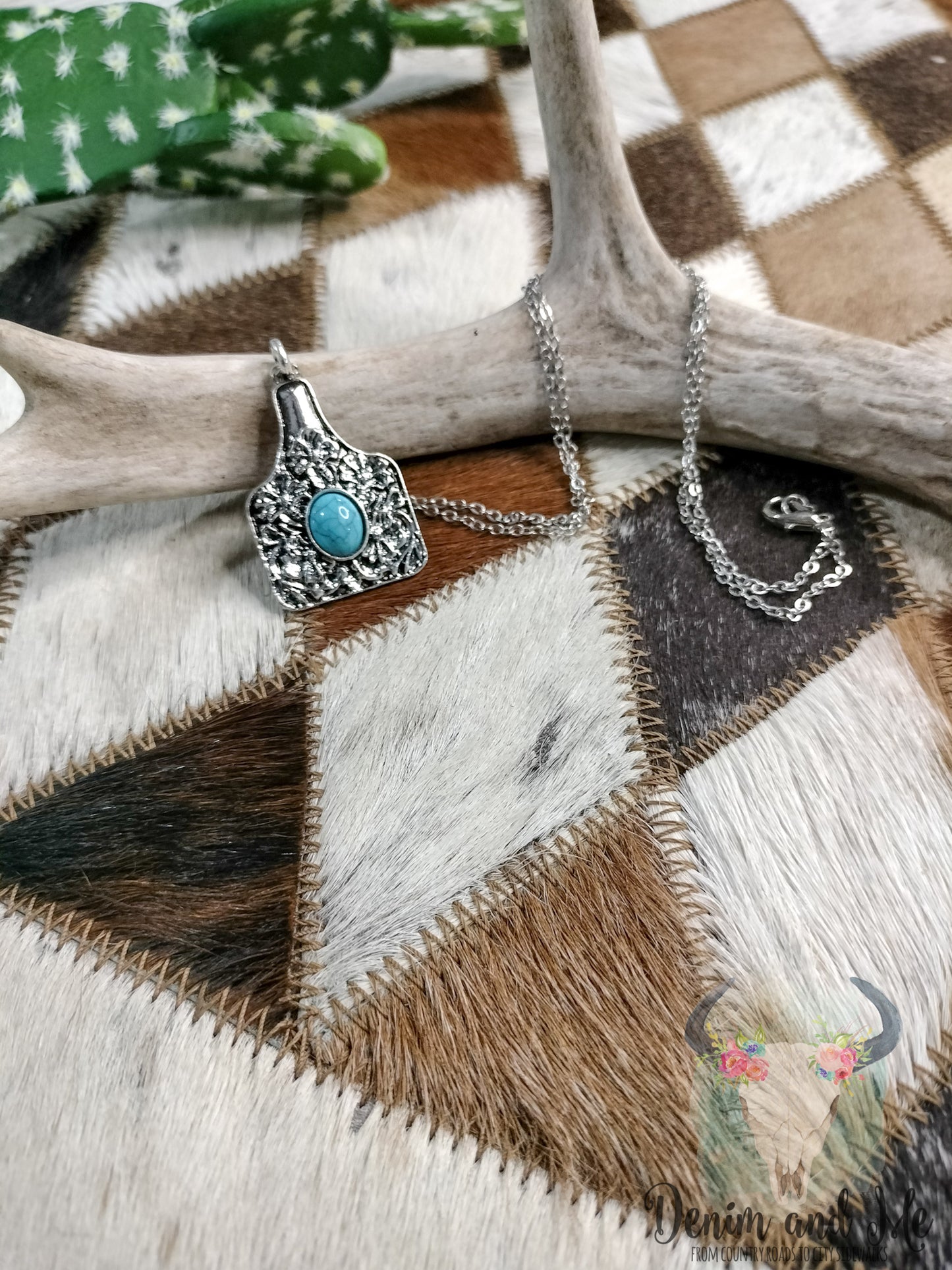 Turquoise Cowtag Necklace