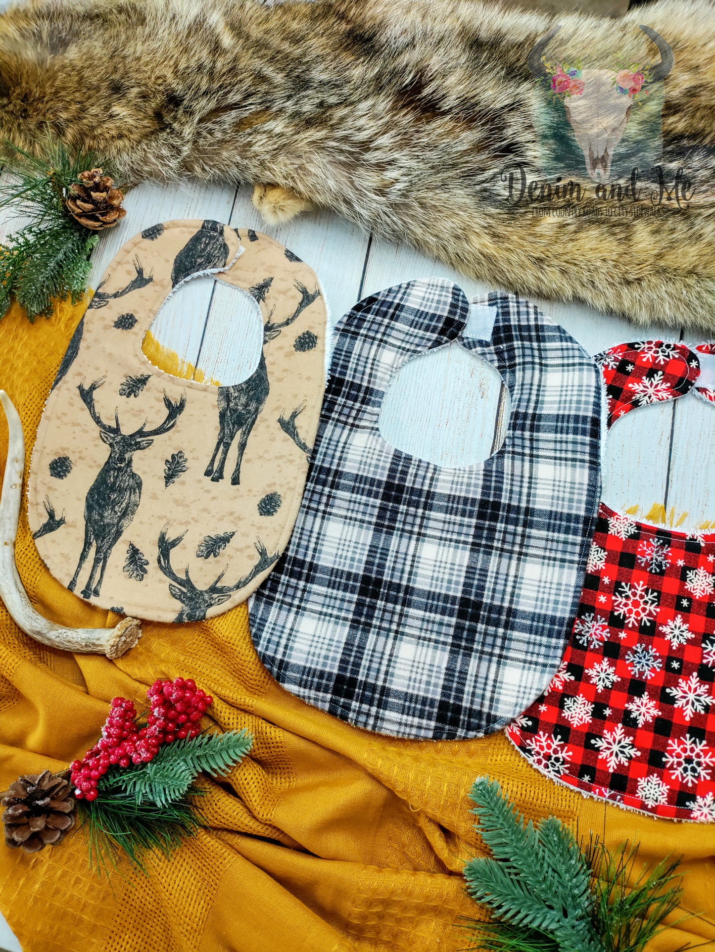 Christmas Woodland Baby Girl Bib Gift Set