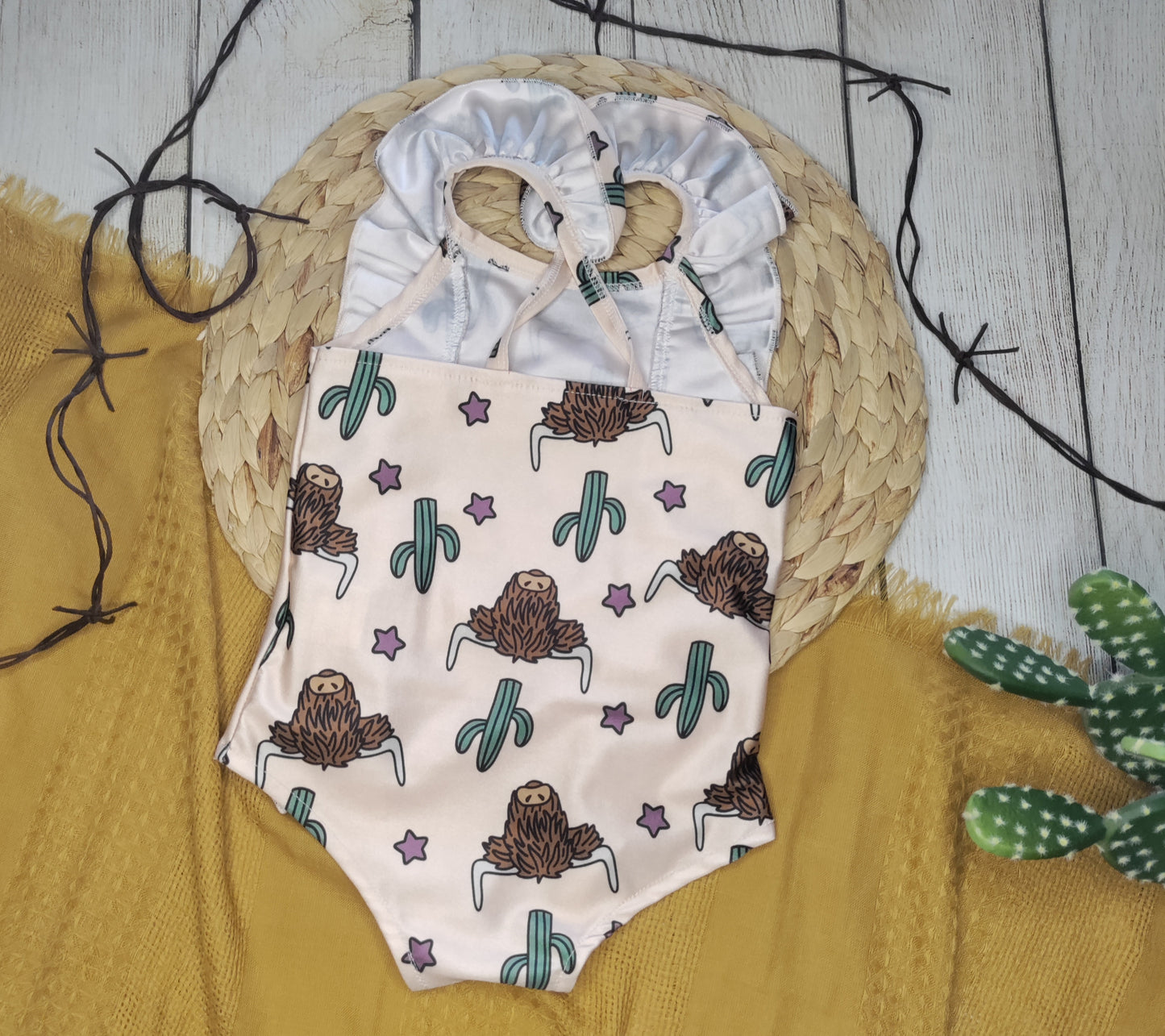 Highland Cow and Cactus Swimsuit (2T-6T)