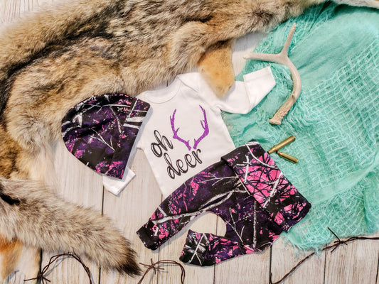 "oh deer" Pink Purple Camo Outfit