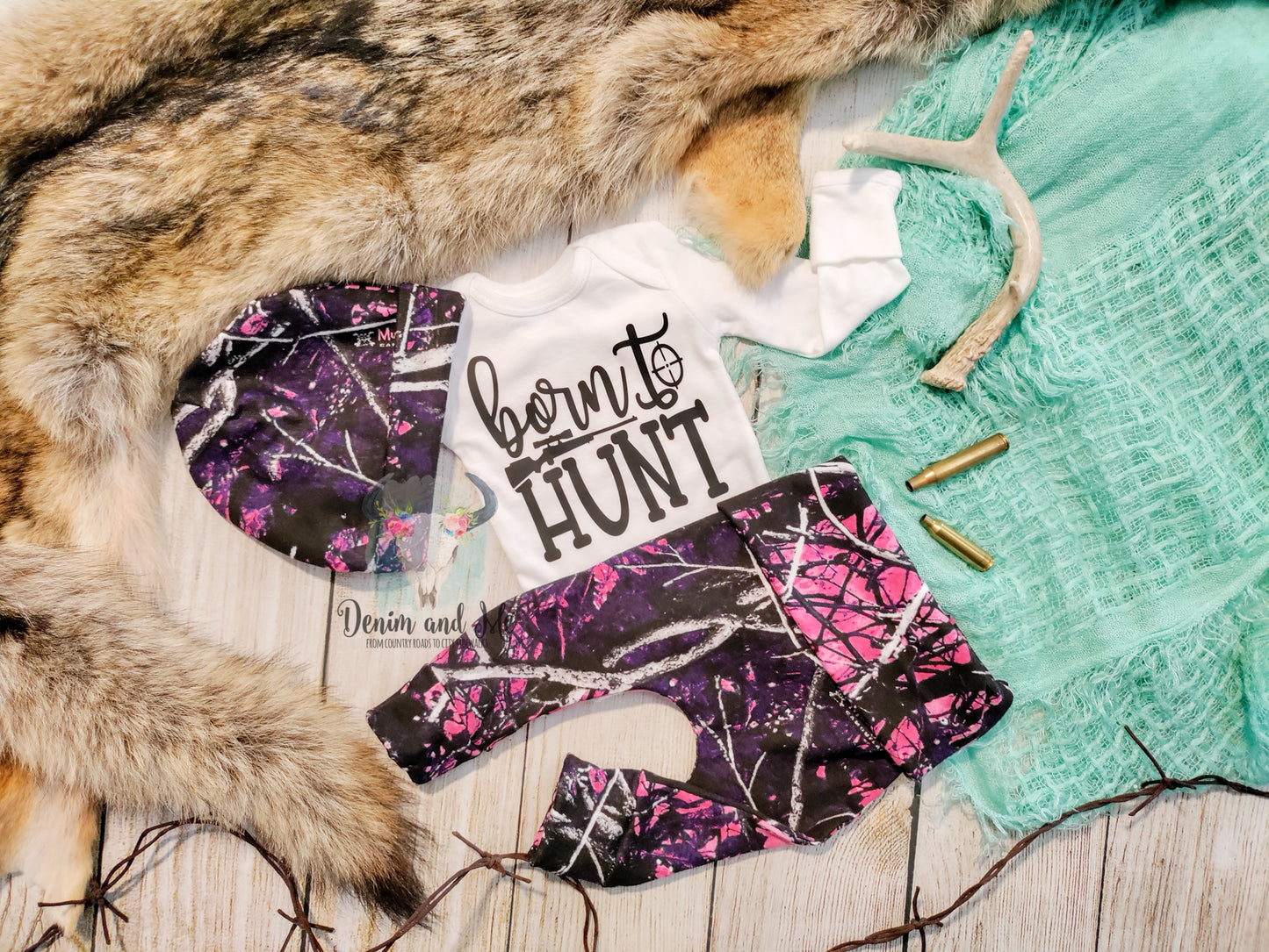 "Born to Hunt" Pink Purple Camo Outfit