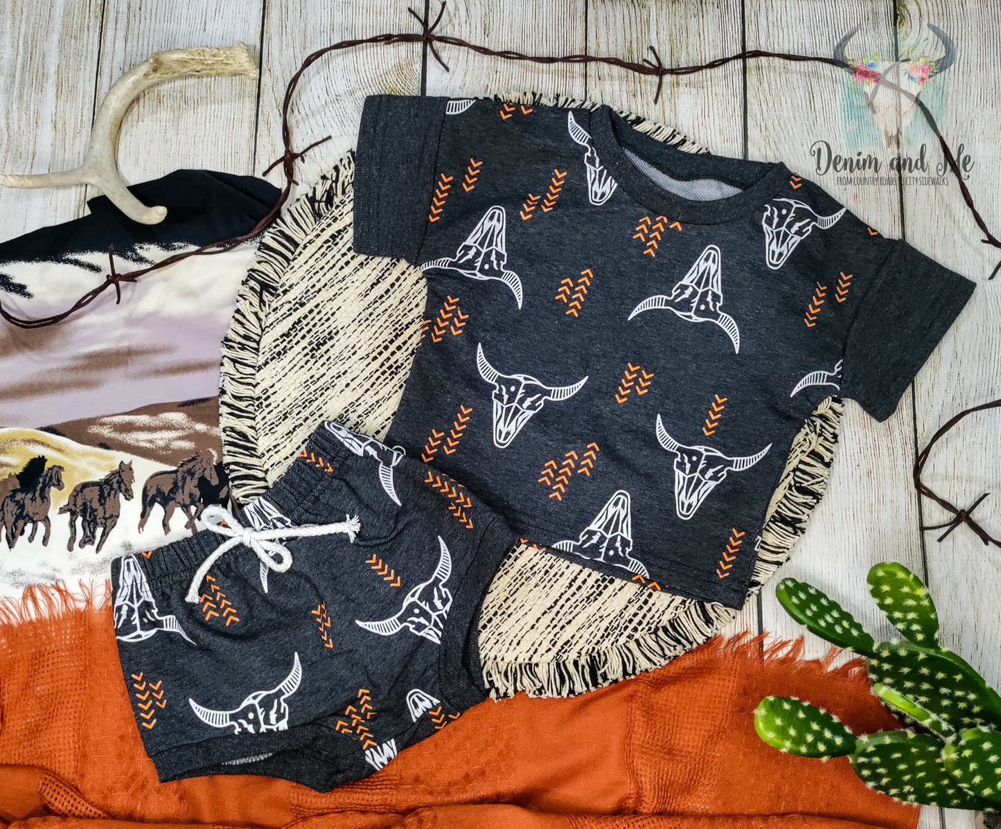 Bull Skull Shirt and Shorts Set