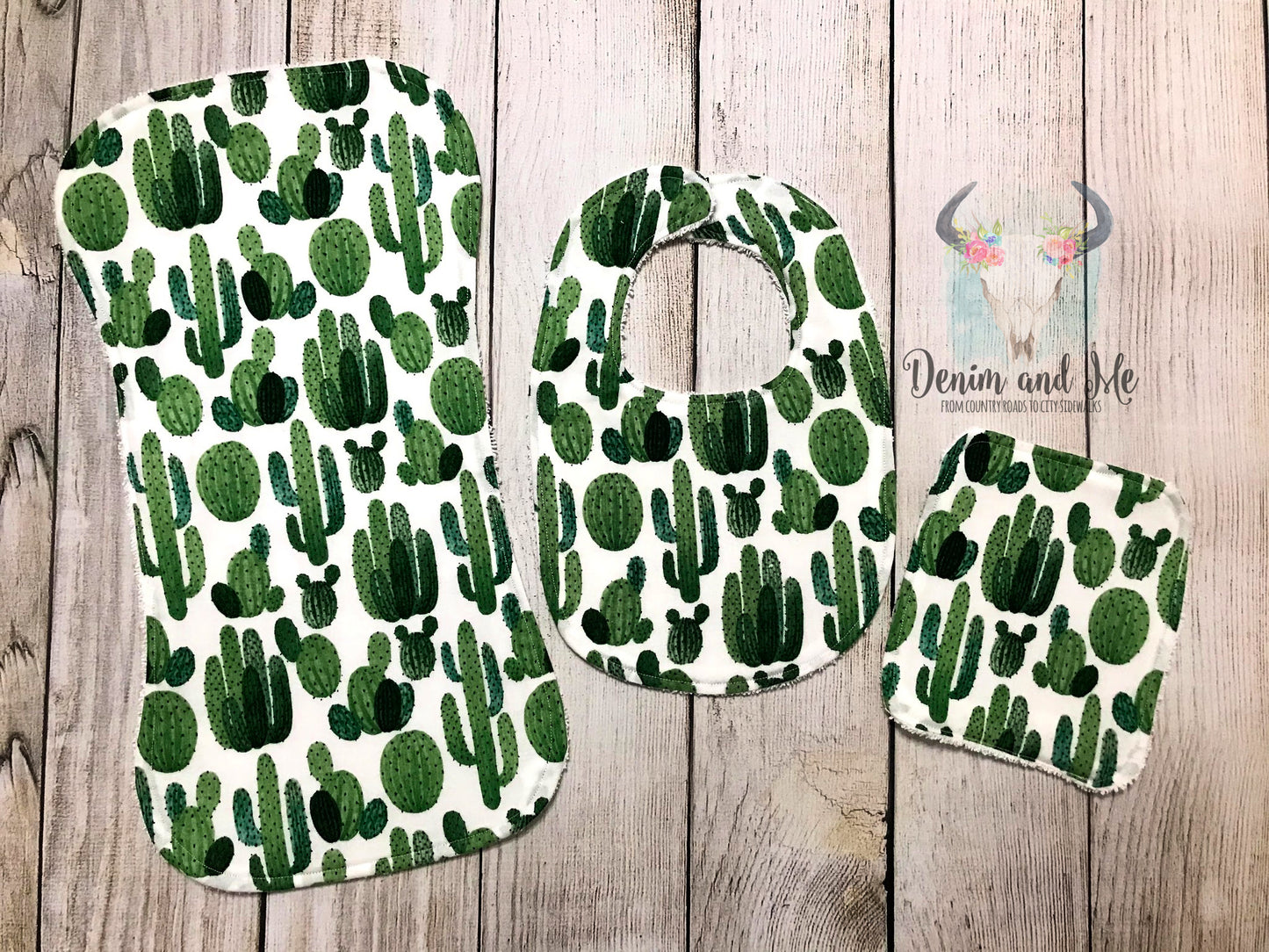 Green Cactus Burpcloth, Bib, Washcloth Gift Set