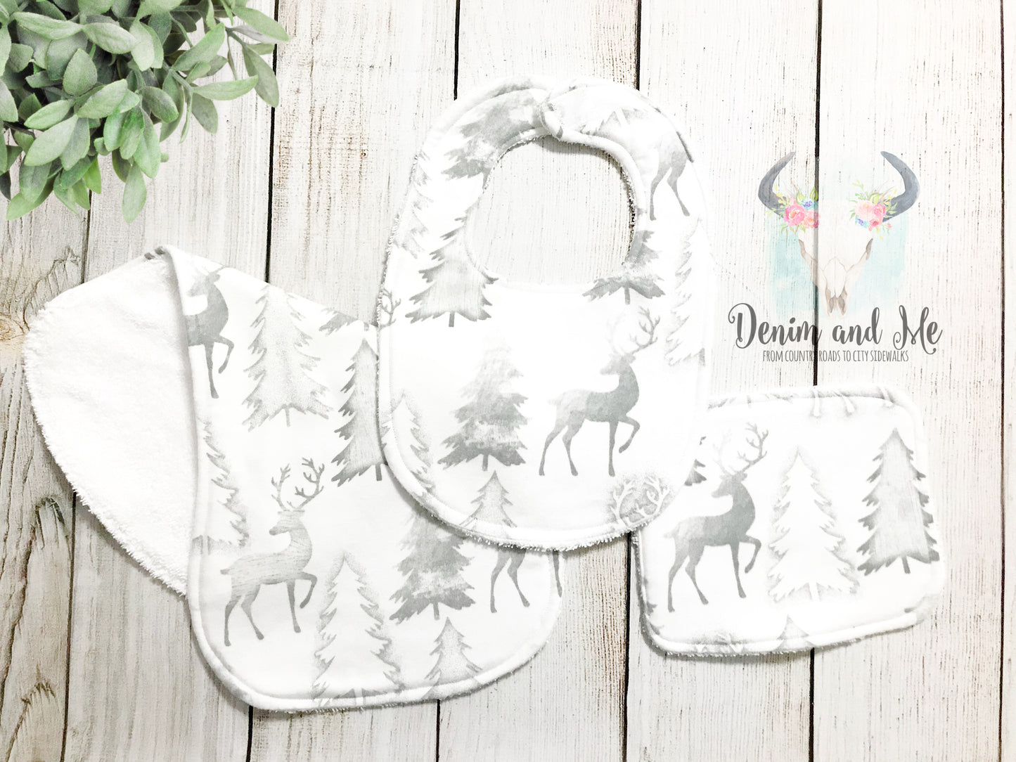"Hi I'm New Here" Deer and Trees Baby Gift Set