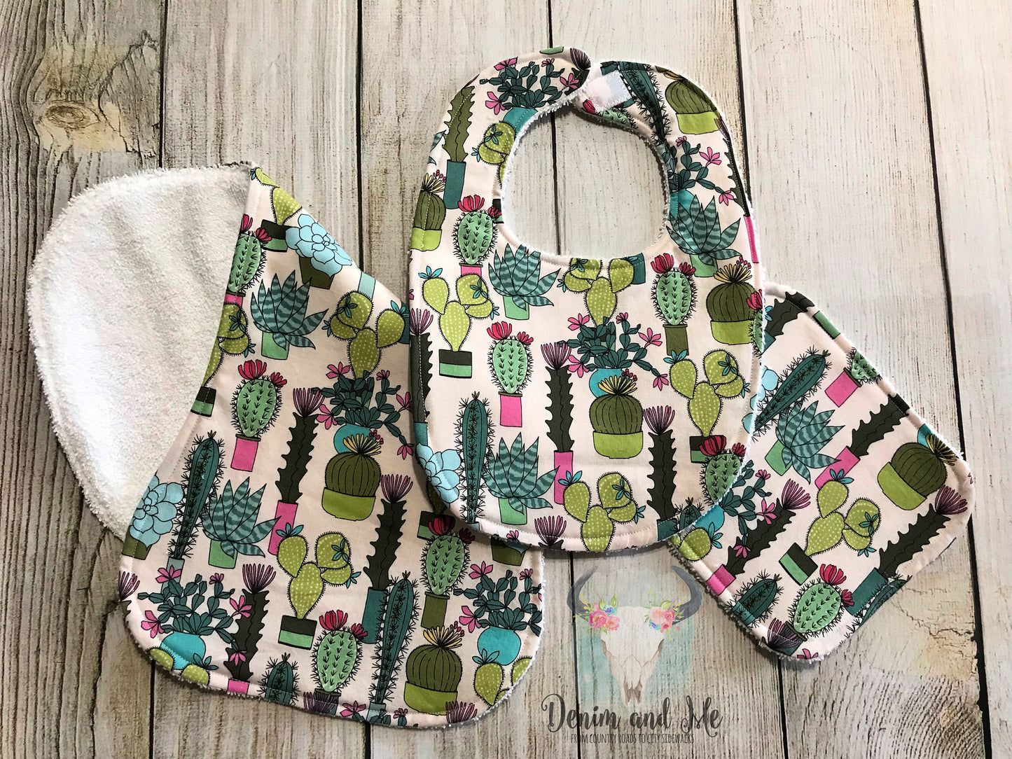 Cactus Themed Burpcloth, Bib, Washcloth Set