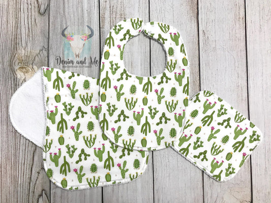 Cactus Themed Burpcloth, Bib, Washcloth Gift Set