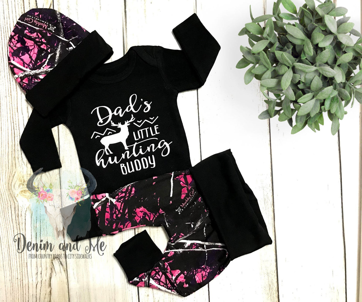 "Dad's Little Hunting Buddy" Purple Pink Camo Outfit