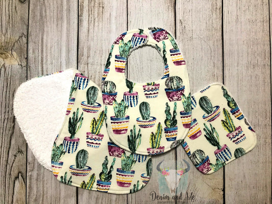 Cactus Themed Burpcloth, Bib, Washcloth Set